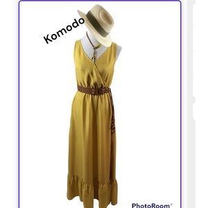 Komodo cupro Whirlygig mustard yellow maxi dress